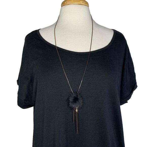 SHIRALEAH New Mink Fur Black Brass Fringe Boho Lulu Statement Necklace NWT - Picture 1 of 7